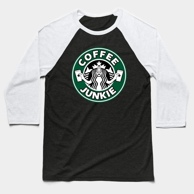 Coffee Junkie Funny Caffeine Addict Coffee Logo Parody Baseball T-Shirt by BoggsNicolas